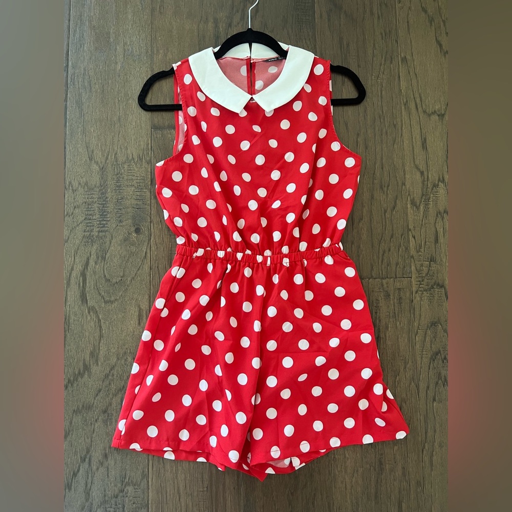 Red polka dot romper